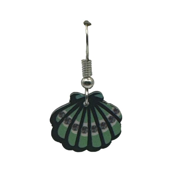Green Shell Dangle Earrings for Women Stainless Steel Hooks Beach Ocean - Picture 3 of 4